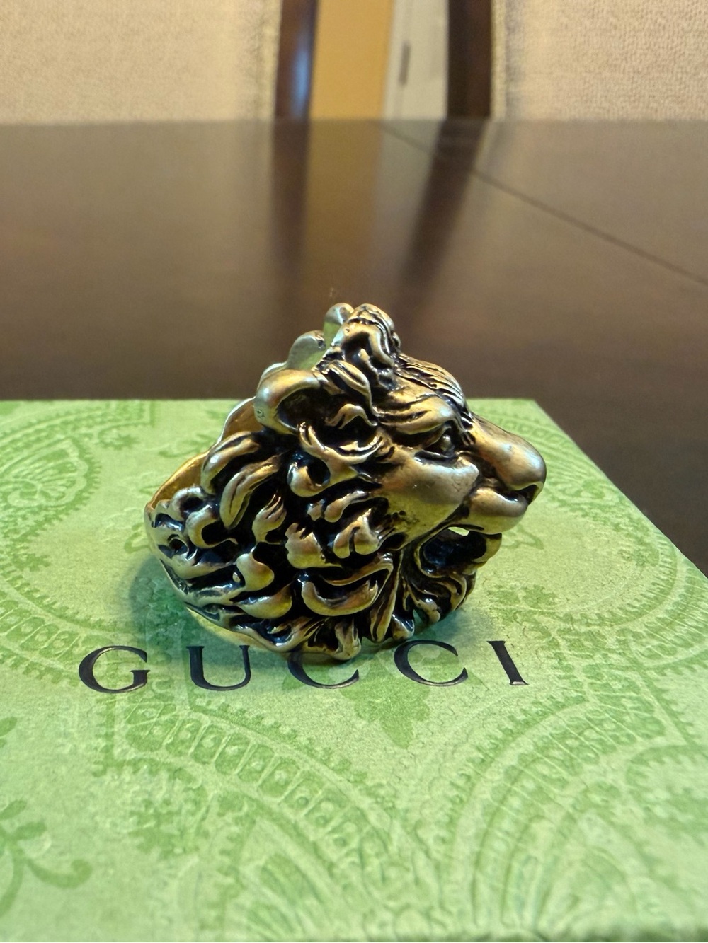 New Authentic Gucci Lion Head Brass Ring Size IT 19 / US 8.75 - Picture 6 of 12